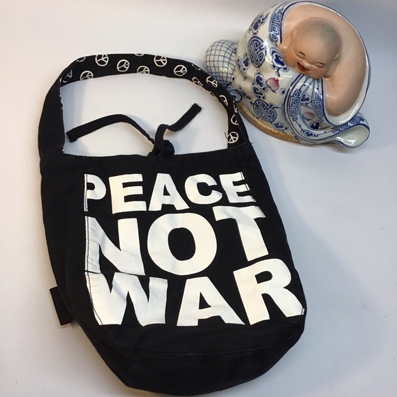 Bioworld Handbags - Peace canvas hand bag tote black white reversible